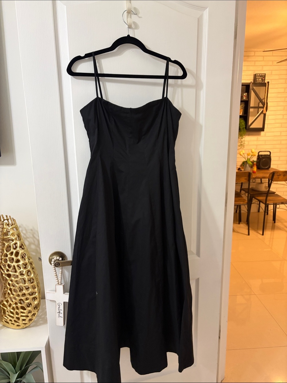 Classic Black Spaghetti-Strap Midi Dress